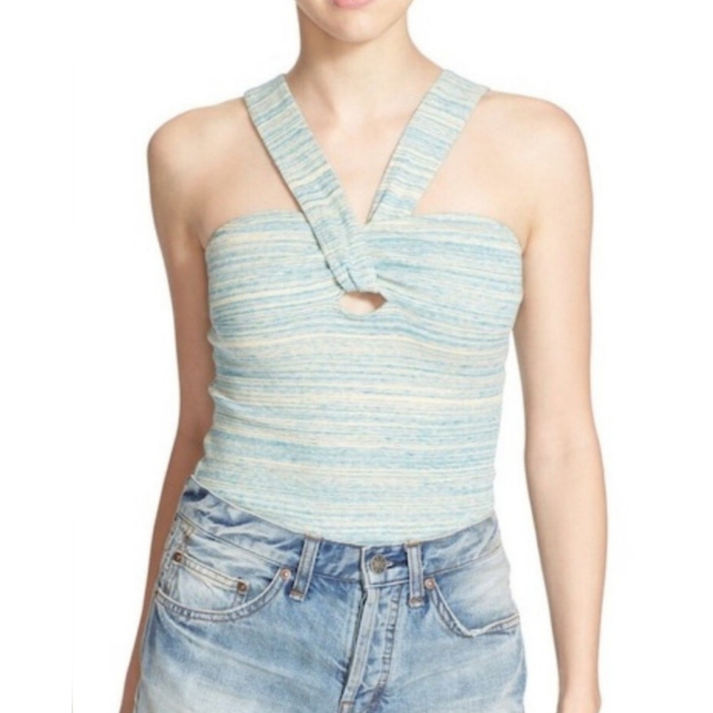Free People Beach Cruiser Halter 2 Tone Tank Top Blue & White Size M